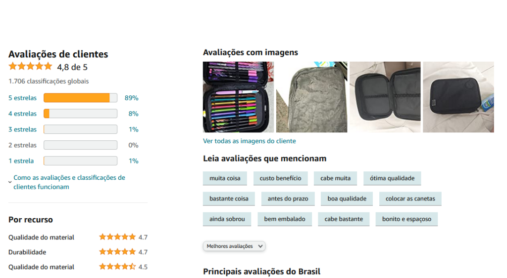 Estratégias para e-commerce - Avaliação de produto com foto pelo consumidor - Site da Amazon