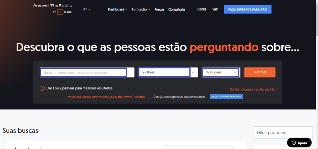 Obter ideias de conteúdo com o site Answer The Public.