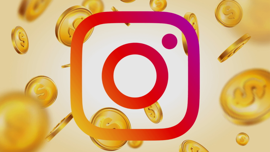 Imagem com dinheiro e logo do Instagram repsentando vender suplementos pelo Instagram.