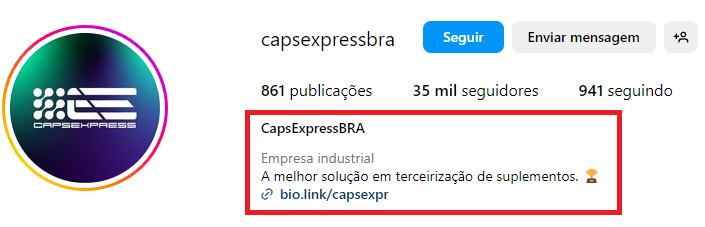 Bio com link para Instagram.