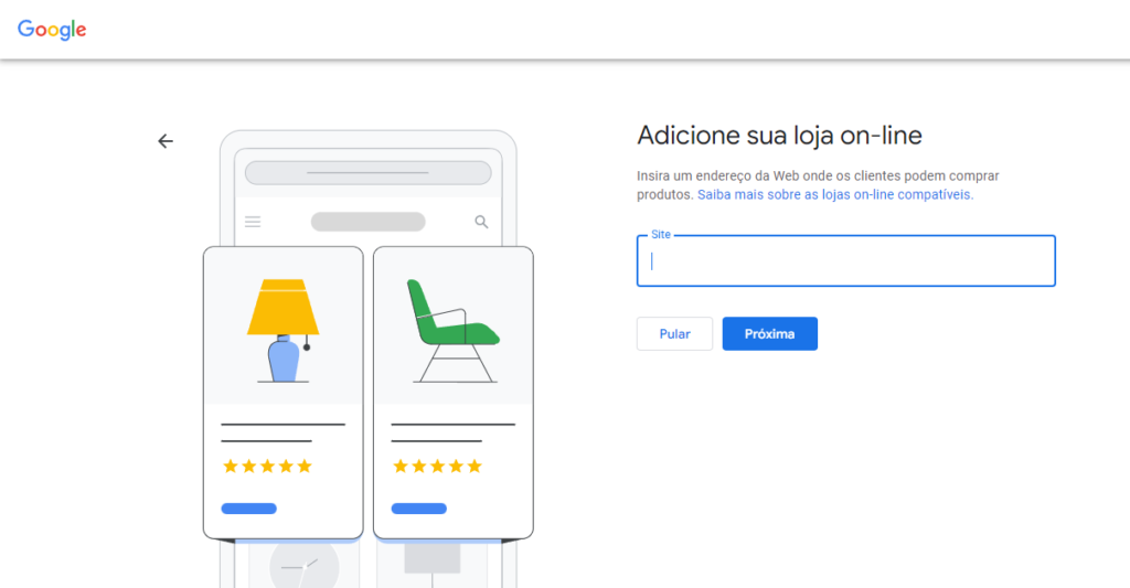 Imagem descrevendo o local para inserir o site do e-commerce ao cadastrar uma empresa no Google Meu Negócio.