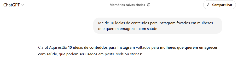 Prompt inteligencia artifial para obter ideias de conteúdos