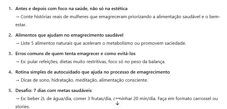 Resultado do prompt inteligencia artifial para obter ideias de conteúdos