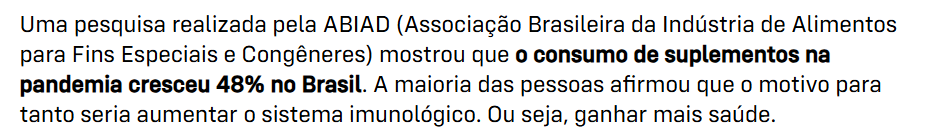 Mercado de suplementos cresce no Brasil após a pandemia