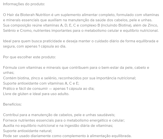 Exemplo descrição otimizada de produto para vender suplementos no Mercado Livre