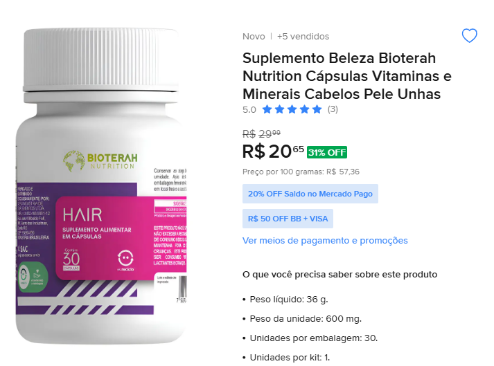 Exemplo suplemento no Mercado Livre com títutlo otimizado